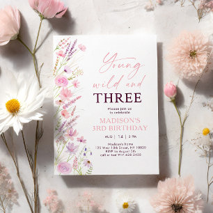 Young Wild und drei Wildblumen zum Geburtstag Einladung