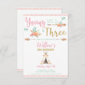 Young Wild und Three 3. Birthday Boho Einladung (Vorne/Hinten)