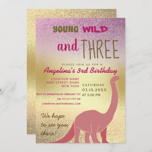 Young Wild und Three 3. Geburtstag Einladung (Vorne/Hinten)