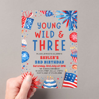 Young Wild und Three 4. Juli 3. Geburtstag Party Acryleinladungen