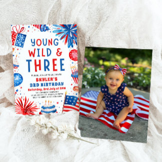Young Wild und Three 4. Juli 3. Geburtstag Party Einladung