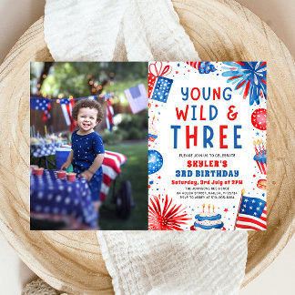 Young Wild und Three 4. Juli 3. Geburtstag Party Einladung