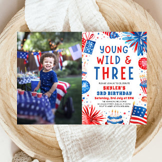 Young Wild und Three 4. Juli 3. Geburtstag Party Einladung