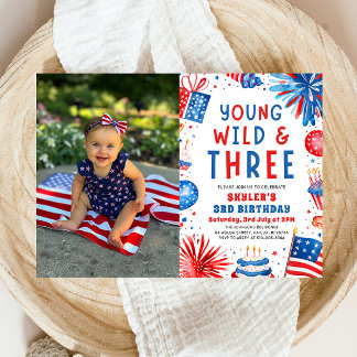 Young Wild und Three 4. Juli 3. Geburtstag Party Einladung