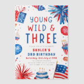 Young Wild und Three 4. Juli 3. Geburtstag Party Pergament Einladungen (Vorderseite)