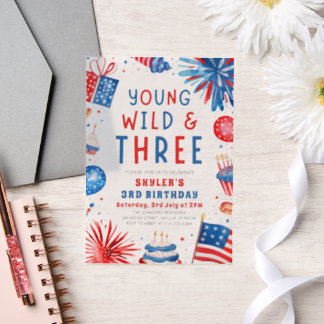 Young Wild und Three 4. Juli 3. Geburtstag Party Pergament Einladungen