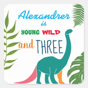 Young Wild und Three Dinosaur 3. Geburtstag Quadratischer Aufkleber