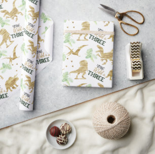 Young wild und Three Elegant Golden Dinosaurier Geschenkpapier