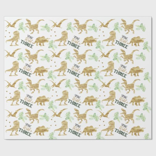 Young wild und Three Elegant Golden Dinosaurier Geschenkpapier (Flach)