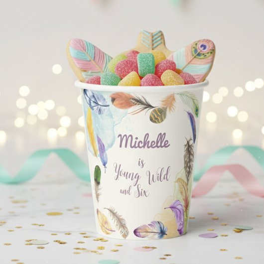 Young Wild und ... Watercolor Boho Feathers Pappbecher