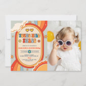 Young Will Three Groovy Retro Rainbow Birthday Einladung (Vorderseite)