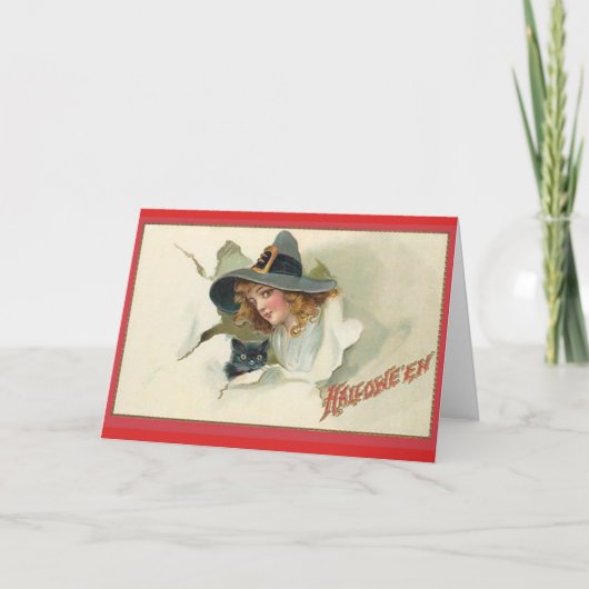 Young Witz & Black Cat - Halloween Card Karte (Vorderseite)