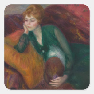 Young Woman in Green, William James Glackens Quadratischer Aufkleber