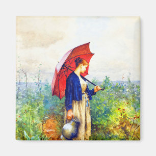 Young Woman Knitting von Daniel Ridgway Knight Magnet
