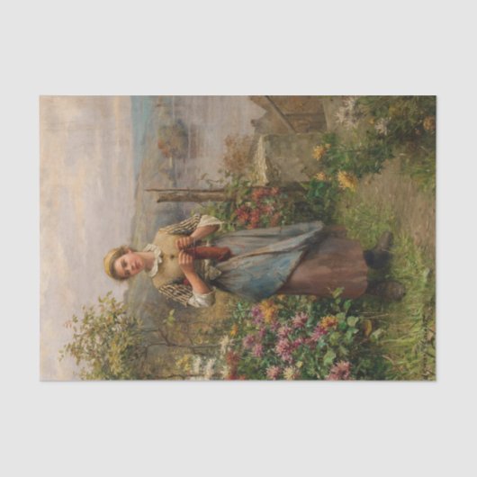 Young Woman Knitting von Daniel Ridgway Knight Seidenpapier (Vorderseite)