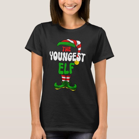 Youngest Elf Family Matching Group Merry Christmas T-Shirt (Vorderseite)