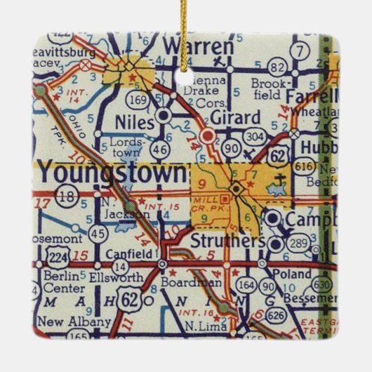 Youngstown Retro Map Keramikornament (Rückseite)