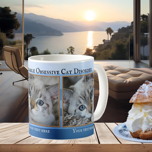 Your 3 Cute Cat Fotos Blue Striped Mug Kaffeetasse