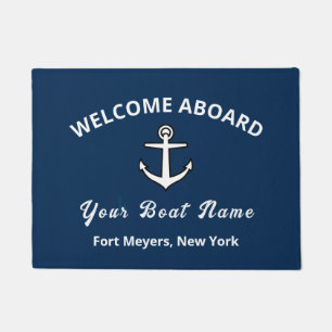 Your Boat Name Anchor Blue Welcome Aboard Doormat Fußmatte