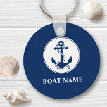 Your Boat Name Anchor & Rope Navy Blue Schlüsselanhänger<br><div class="desc">A personalized nautical themed keychain with your boat name, family name or other desired text. This unique design features a custom made boat anchor emblem with rope in classic navy blue and accented on a chic white circle all on a background of navy blue. If needed, background color can be...</div>