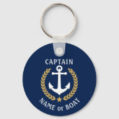 Your Boat Name Captain Anchor Laurel Navy Blue Schlüsselanhänger (Vorderseite)