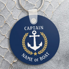 Your Boat Name Captain Anchor Laurel Navy Blue Schlüsselanhänger