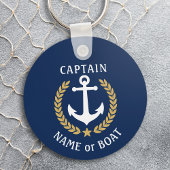 Your Boat Name Captain Anchor Laurel Navy Blue Schlüsselanhänger