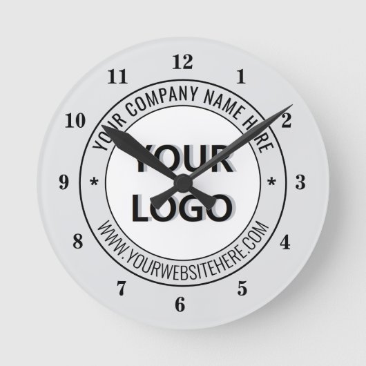 Your Business Logo and Text Branded Clock Example Runde Wanduhr (Vorderseite)
