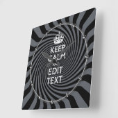 Your Custom Keep Calm Saying on Black Swirl Quadratische Wanduhr (Winkel)