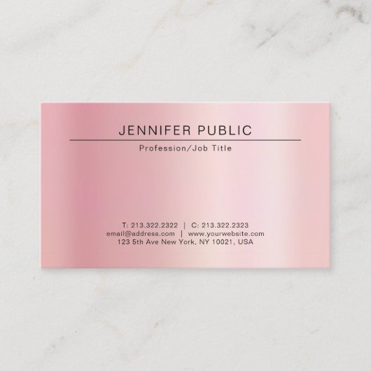 Your Custom Text Modern Chic Template Rose Gold Visitenkarte (Vorderseite)