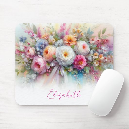 Your Custom Text Name Elegant Aquarell Flowers Art Mousepad (Mit Mouse)