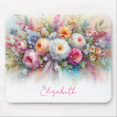 Your Custom Text Name Elegant Aquarell Flowers Art Mousepad (Vorne)