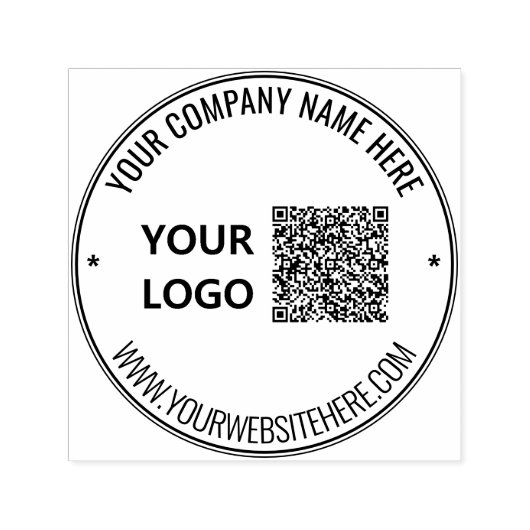 Your Design QR Code and Logo Round Stamp Template Permastempel (Design)