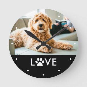 Your Dog or Cat Photo   Love with Paw Print Runde Wanduhr