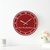 Your Family Name on Red Round Wall Clock Große Wanduhr (Zuhause)