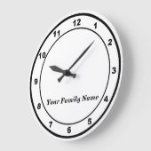 Your Family Name on White Round Wall Clock Große Wanduhr (Winkel)