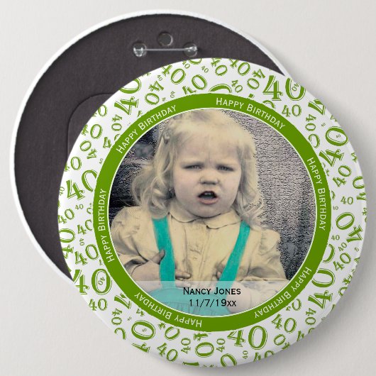 Your Foto: 40th Random Number Pattern Green/White Button (Vorne & Hinten)