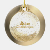 Your Foto into Golden Christmas Ball Custom Keramik Ornament (Hinten)