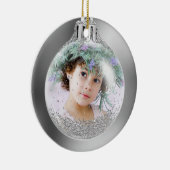 Your Foto into Silver Christmas Ball Custom Keramik Ornament (Rechts)