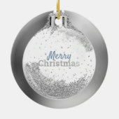Your Foto into Silver Christmas Ball Custom Keramik Ornament (Hinten)