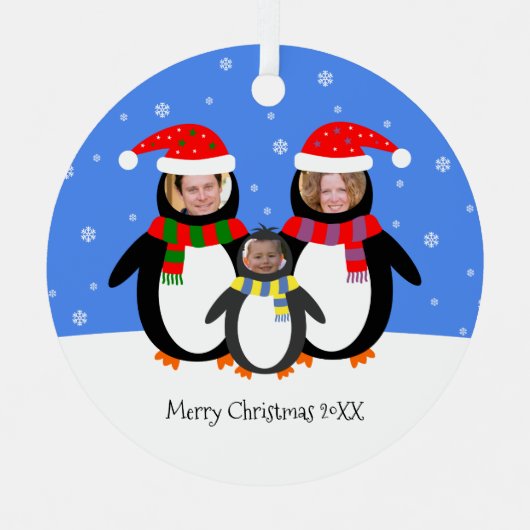 Your fotografies winter penguins family ornament aus metall (Vorderseite)