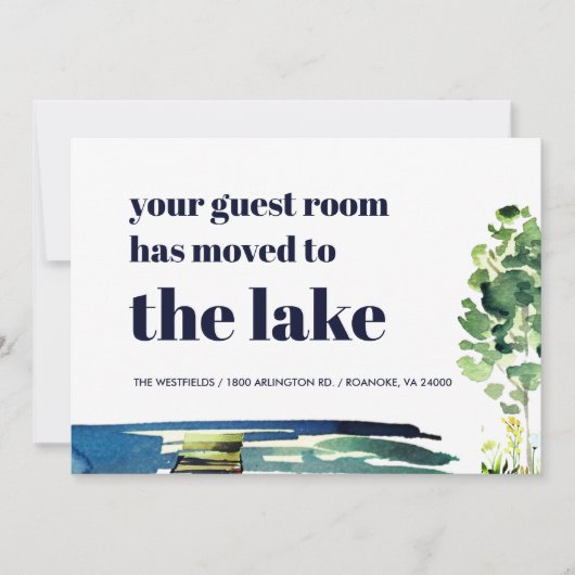 Your Guest Room Has Moved to the Lake New Home Ankündigung (Vorderseite)