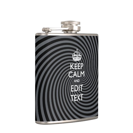 Your Keep Calm Text on Black Swirl Flachmann (Rechts)