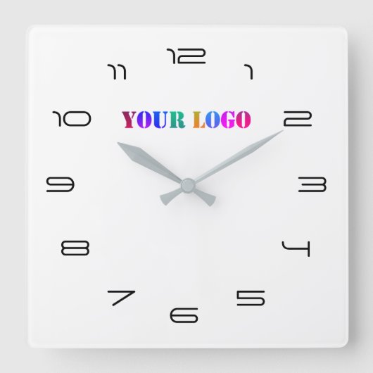 Your Logo Business Office Personalized Number Font Quadratische Wanduhr (Vorderseite)