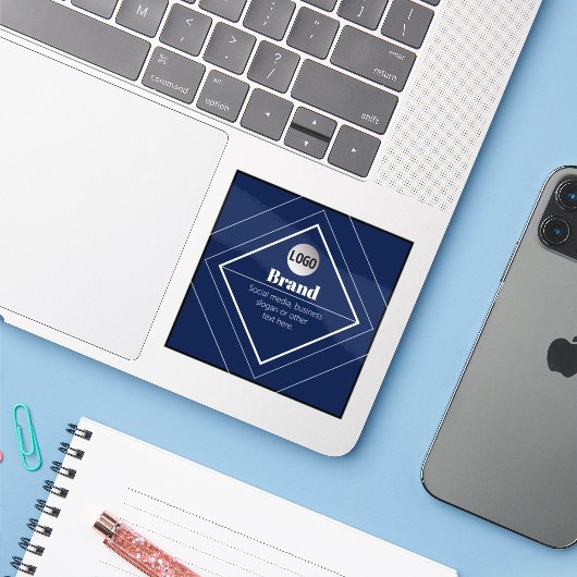 Your Logo & Customizable Modern Design | Navy Blue Aufkleber (Laptop mit iPhone)