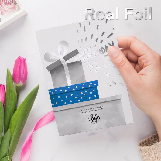 Your Logo Fun Grey Gifts Corporate Happy Birthday Folieneinladung