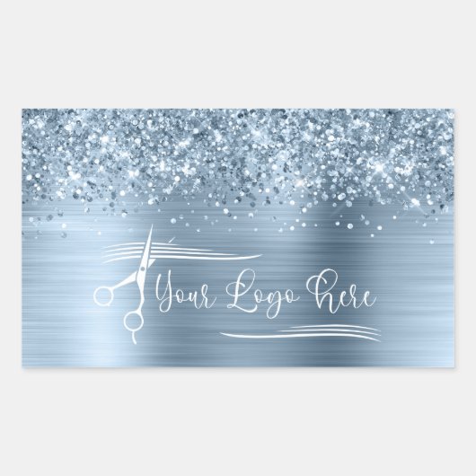 Your Logo Glittery Light Blue Glam Rechteckiger Aufkleber (Vorderseite)