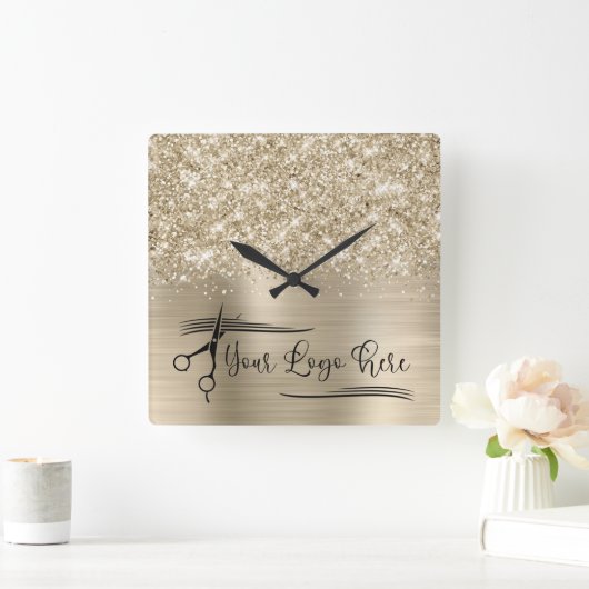 Your Logo Glittery Pale Gold Glam Quadratische Wanduhr (Zuhause)