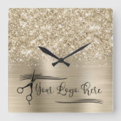 Your Logo Glittery Pale Gold Glam Quadratische Wanduhr (Vorderseite)