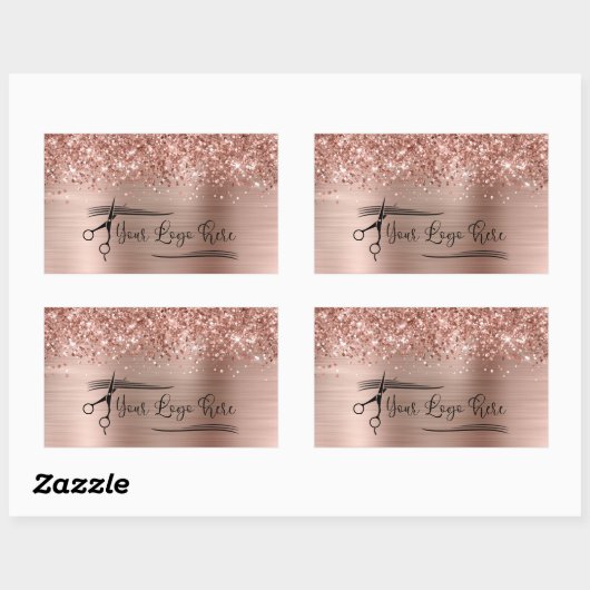 Your Logo Glittery Rose Gold Glam Rechteckiger Aufkleber (Blatt)